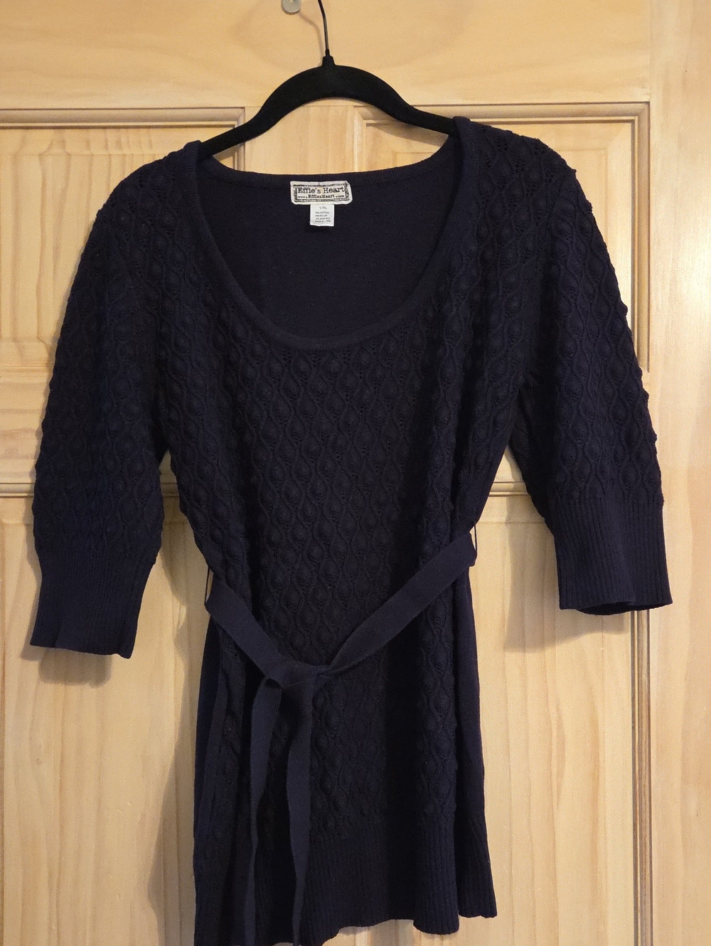 Effie's Heart Navy Scoop Neck Cable-Knit Belted Sweater